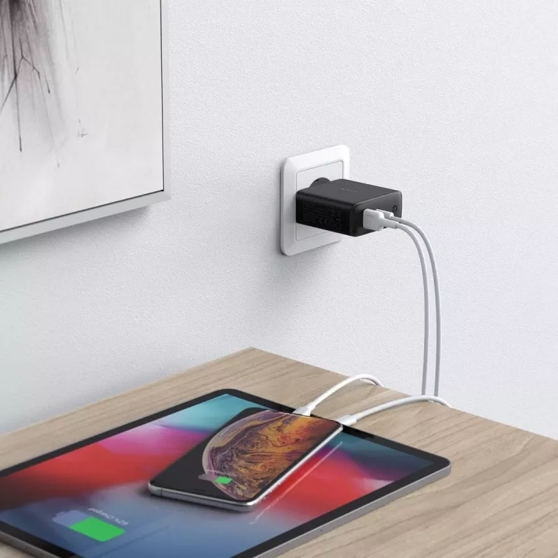 Aukey PA-D3 Sieninis įkroviklis 2xUSB Power Delivery (1xUSB + 1xUSB C) 5.4A 60W Dynamic Detect