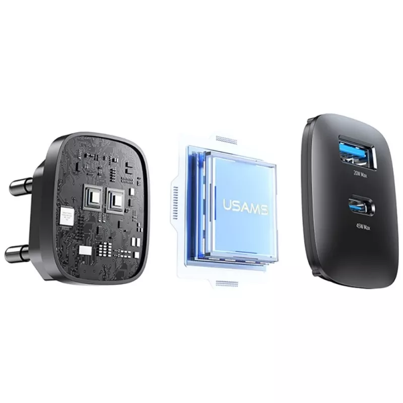Įkroviklis USAMS CC290 T66 45W GaN greitas įkrovimas sidabrinis