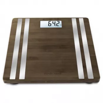Asmeninės elektroninės svarstyklės Medisana BS 552 sidabrinės su bambuko viršumi, 180 kg, 100 g, Bluetooth, KMI, kūno sudėtis