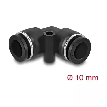 Pneumatinė jungtis DELOCK 10 mm, 90° kampu su tvirtinimo anga, vidinis sriegis, metalas/plastikas, ilgis 36,5 mm
