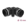 Pneumatinė jungtis DELOCK 10 mm, 90° kampu su tvirtinimo anga, vidinis sriegis, metalas/plastikas, ilgis 36,5 mm
