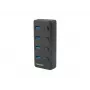 USB šakotuvas NATEC MANTIS USB 2.0 Type-B – 4x USB 3.2 Gen 1 Type-A prievadai, juodas, 0,8 m laidas, maitinimo adapteris, maitinimo jungiklis