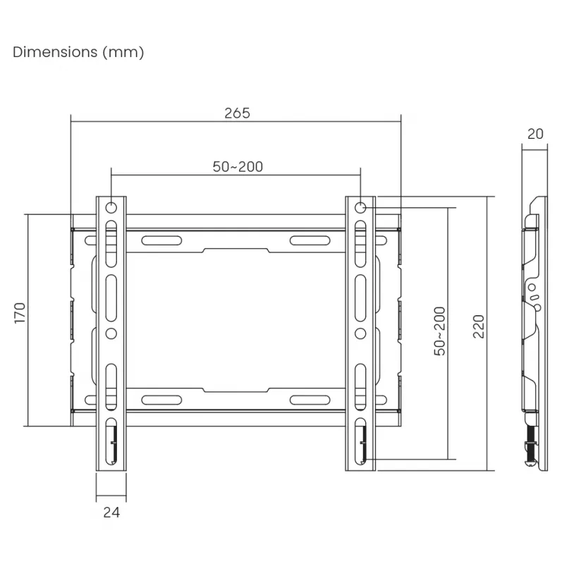 SBOX PLB-2222F-2 stacionarus TV kronšteinas prie sienos, 23-43 colių, 45 kg, VESA 200x200