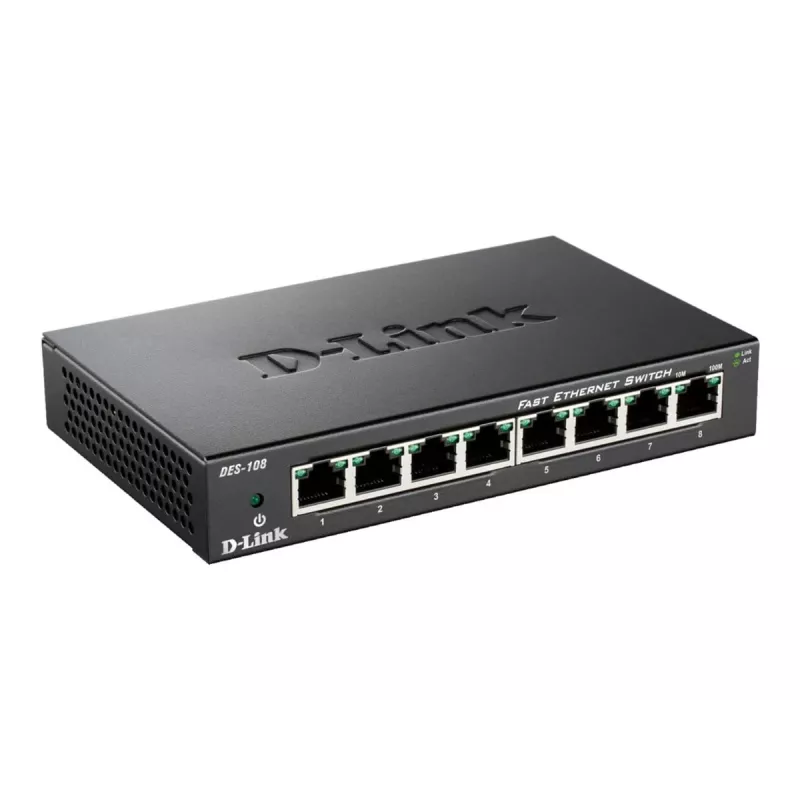 D-Link DES-108 juodas 8 prievadų Fast Ethernet jungiklis