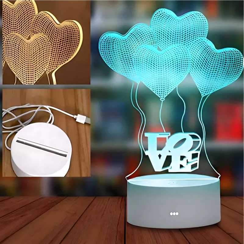 Naktinė lemputė Extralink HOME 3D optinė iliuzija Four Hearts USB stalinė lempa