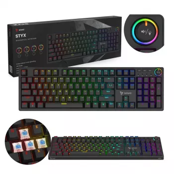 Mechaninė žaidimų klaviatūra SAVIO STYX Outemu Blue Hot-Swap RGB USB QWERTY US International juoda 104 klavišų Full-size