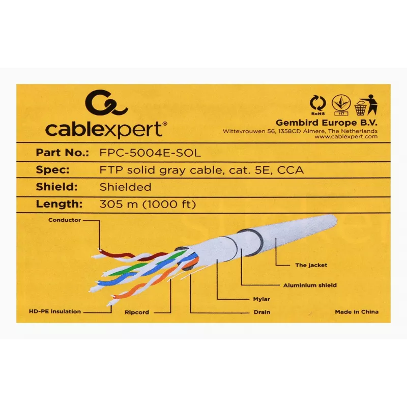Gembird Cat5e, 305 m tinklo kabelis, pilkas