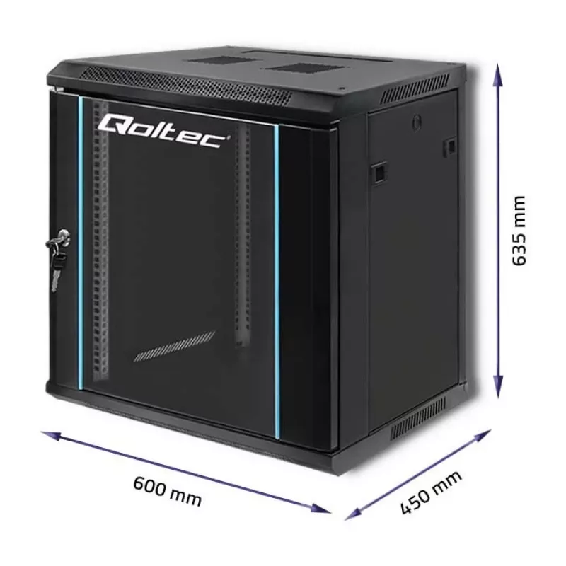 19 colių stelažo spinta QOLTEC 54464 12U 600x635x450 mm juoda
