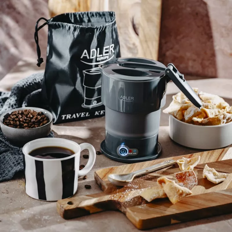 Elektrinis virdulys Adler AD 1377G, 0,6 l, 600 W, pilkas, plastikas/silikonas/nerūdijantis plienas