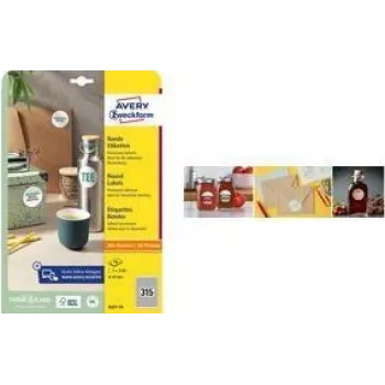 Avery L3415-10 apvalios baltos etiketės 40 x 40 mm – 10 lapų pakuotė