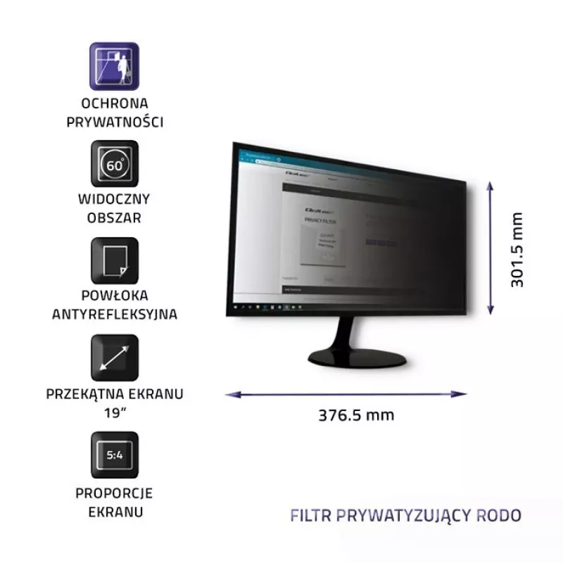 Qoltec 51053 privatumo filtras 48,3 cm (19 inch) monitoriui