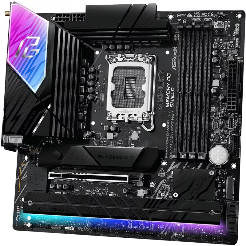 Motininė plokštė ASRock B860M Lightning WiFi – Intel B860, LGA1851, microATX, DDR5, 4 DIMM, Wi‑Fi 6E, 2.5Gb LAN, Thunderbolt 4