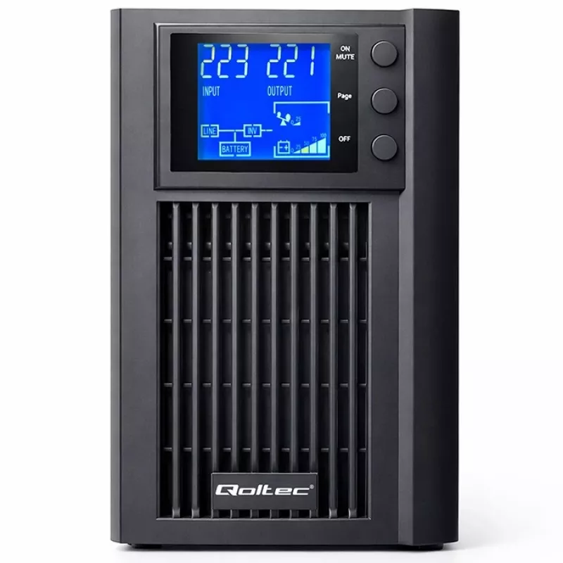 UPS QOLTEC Pure Sine Wave 1kVA 800W su AVR ir LCD ekranu