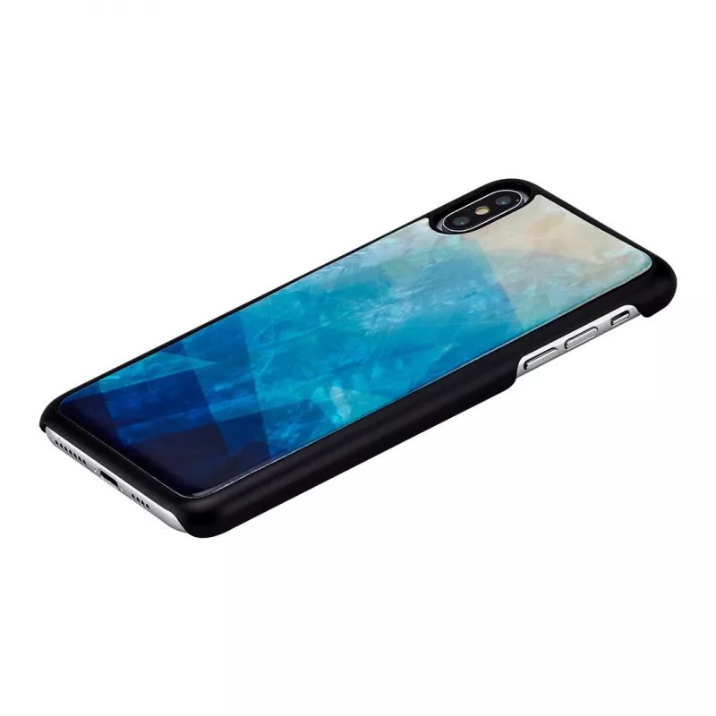 Dėklas iKins iPhone XS Max — mėlyno ežero raštas juoda apdaila