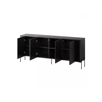 Komoda cama meble VERA 190x40x80 cm, juoda matinė, medžio drožlių plokštė, 16 mm rėmas
