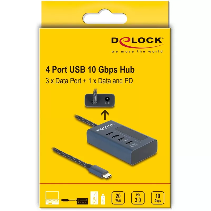DeLOCK 64189 USB Hub Type-C 10000 Mbit/s Mėlynas Metalinis