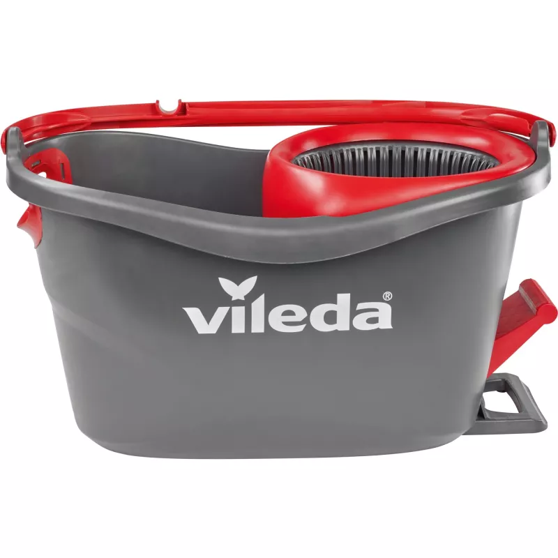 Šluota VILEDA EasyWring & Clean Turbo, raudonas technopolimero kibiras, nuimama skalbiama mikropluošto galvutė, kietoms grindims