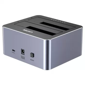 Docking stotelė Unitek 51642 2,5 colio/3,5 colio SATA diskams, USB-C 10Gbps, 2 lizdai, aliuminis