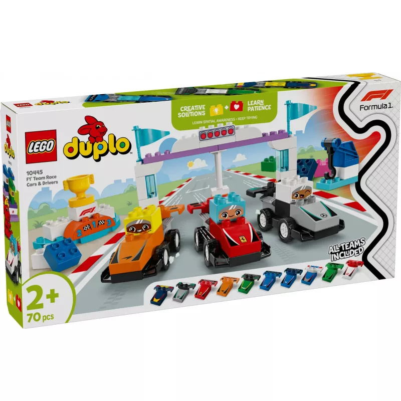 LEGO DUPLO 10445 F1 Team lenktyniniai automobiliai ir vairuotojai