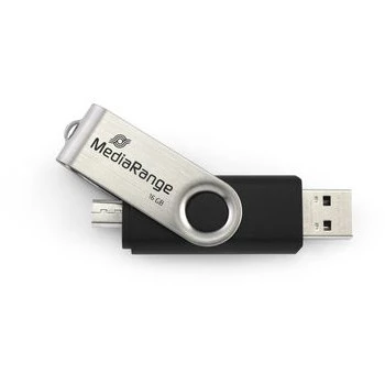 MEDIARANGE MR931-2 16 GB USB atmintukas su USB Type-A / Micro-USB, 2.0, 15 MB/s, sukamuoju žiedu, sidabrinis-juodas