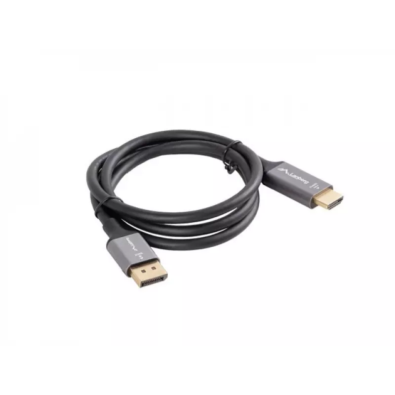 LANBERG DisplayPort (vyriškas) – HDMI (vyriškas) kabelis 1 m, 4K, juodas ir sidabrinis
