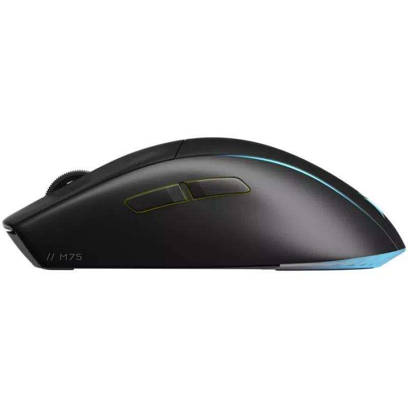 Žaidimų pelė CORSAIR M75 – juoda, monochromatinis paviršius, svoris 0,089 kg