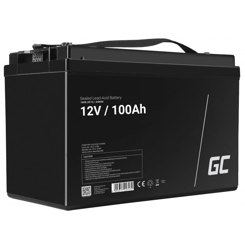 Green Cell AGM30 12 V 100 Ah sandarioji AGM baterija jūrų ir laisvalaikio transportui, 171×214×330 mm