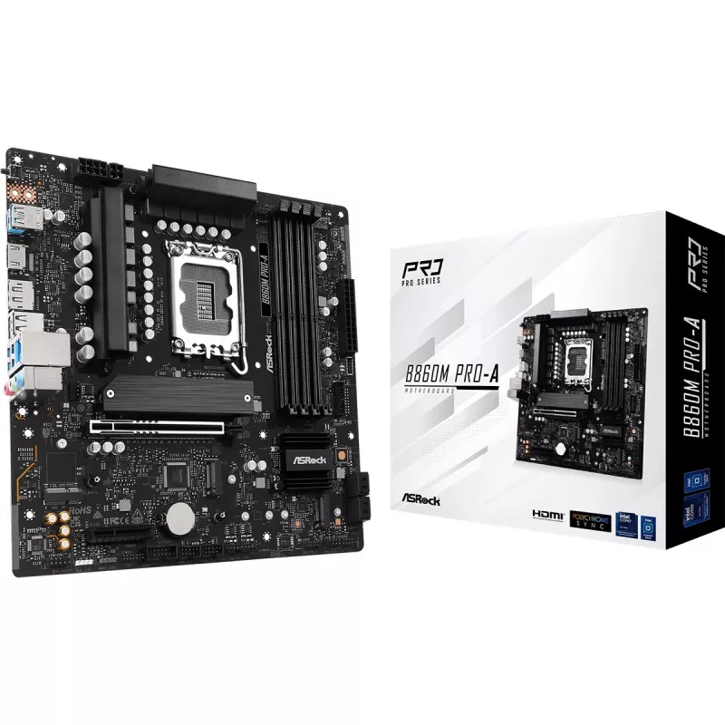 Motininė plokštė ASRock B860M Pro-A micro ATX — Intel B860, LGA 1851, DDR5, 4 DIMM, iki 256 GB, 2,5Gb Ethernet