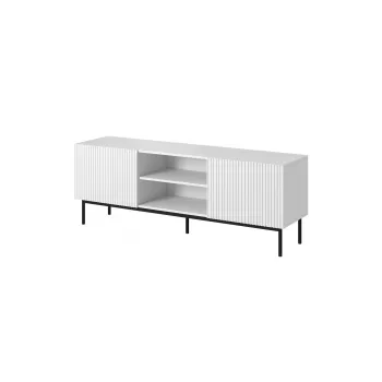 PAFOS RTV spintelė ant juodas plieninis rėmas 150x40x60 cm baltas matinis