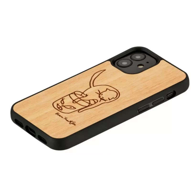 Dėklas iPhone 12 mini man and wood – spausdintas katinas su raudona žuvimi