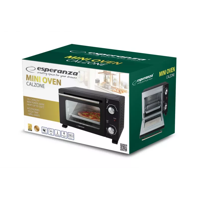 Mini orkaitė ESPERANZA EKO007N, 10 L, 800 W, juoda, max 250°C, mechaninis laikmatis 30 min