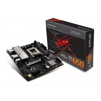 Motininė plokštė Sapphire B650M-E (AMD B650) micro ATX, lizdas AM5, DDR5, 2x DIMM, 96GB, 2x M.2 (PCIe5/4), 4x SATA III, 2.5Gb LAN