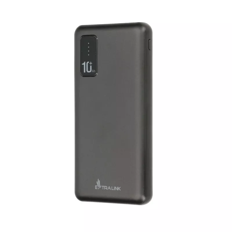 Power bank Extralink EPB-098B 10000 mAh, LiPo, 2× USB-A + 1× USB-C, juoda