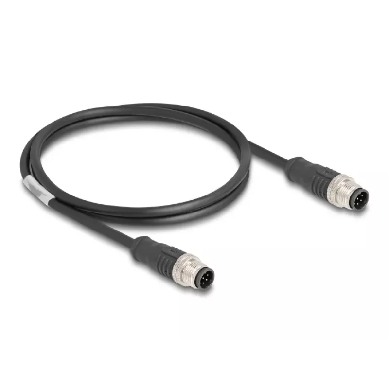 Tinklo kabelis DeLOCK M12 A-koduotas 8 kontaktų vyras-vyras Cat5e 1 m Juodas