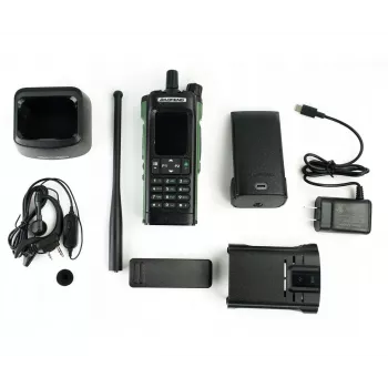 Nešiojama radijo stotis Baofeng DM-32E — VHF 144–146 MHz, UHF 430–440 MHz, AIRBAND RX 108–136 MHz, 2200 mAh, DMR/FM, GPS+APRS