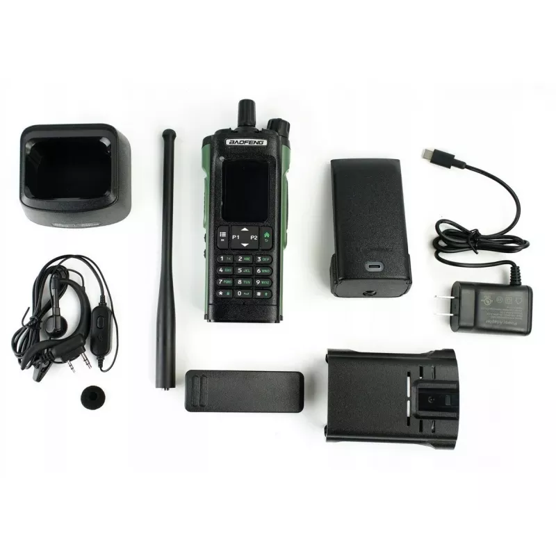 Nešiojama radijo stotis Baofeng DM-32E — VHF 144–146 MHz, UHF 430–440 MHz, AIRBAND RX 108–136 MHz, 2200 mAh, DMR/FM, GPS+APRS