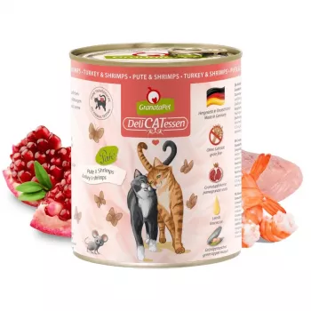 Šlapias kačių ėdalas Fox4Pets GRANATAPET DeliCATessen Turkija ir krevetės, be grūdų, 800 g, pilnavertis suaugusiems