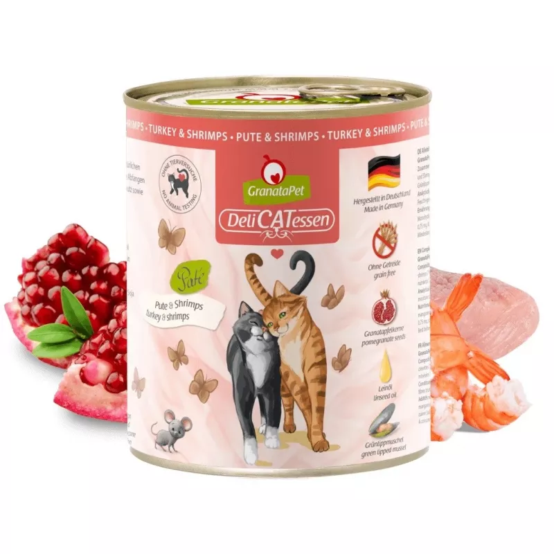 Šlapias kačių ėdalas Fox4Pets GRANATAPET DeliCATessen Turkija ir krevetės, be grūdų, 800 g, pilnavertis suaugusiems