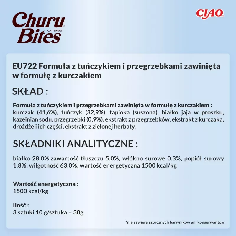 INABA Churu Bites Vištiena su tunu ir jūros šukutėmis - skanėstai katėms - 3x10 g