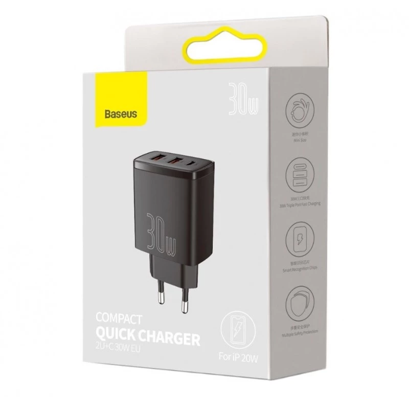 Baseus 30W USB įkroviklis QC PD3.0 Type C greitasis įkrovimas telefonams iPhone 17 16 15 14 13 12 Pro Max Xiaomi Samsung