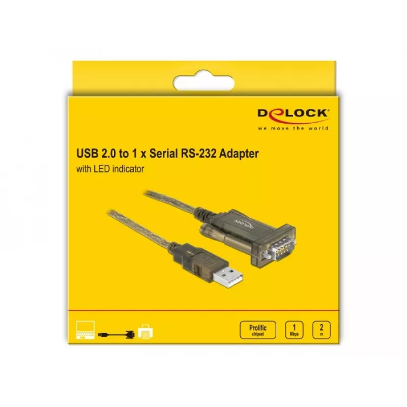 Serijinis kabelis DeLOCK 64073 USB Type-A DB-9 Skaidrus 2m