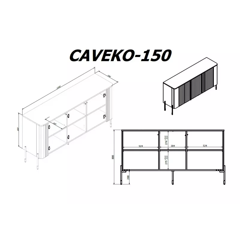 Komoda Cama Meble VERA 150x40x80 cm matinė balta, medžio drožlių plokštė, 16 mm rėmas