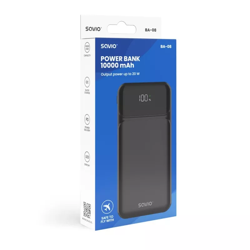 Powerbank SAVIO BA-08 10000 mAh 20 W PD QC
