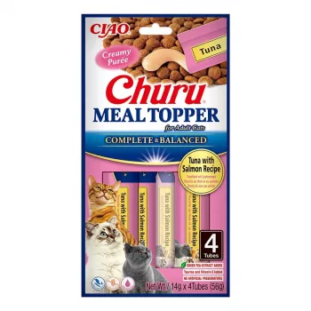Kačių pašaro priedas INABA Churu Meal Topper Tuna with Salmon, 4 x 14 g paketėliai