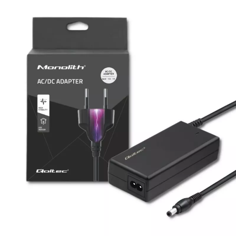 Qoltec 84W stalinis maitinimo šaltinis | 12V | 7A | 5,5*2,5 mm | su maitinimo laidu