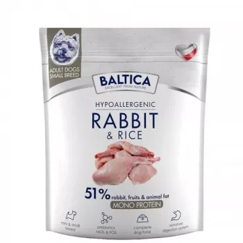 BALTICA Nutraceutic Hypoalerginis S Triušis su ryžiais - sausas šunų maistas - 1kg