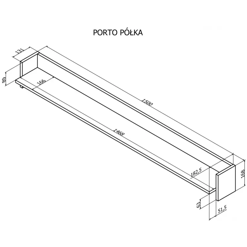 Cama Shelf PORTO 150x18x16.5 ąžuolas/juoda