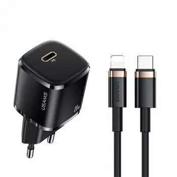 usams Phone Charger T36 1x USB-C + Lightning PD — kompaktiškas PD įkroviklis su USB-C ir Lightning jungtimis