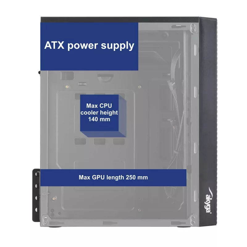 Akyga AK35BK Micro ATX kompiuterio korpusas, Micro ATX / Flex ATX / Mini ITX, 2x USB 2.0, be maitinimo bloko, juodas