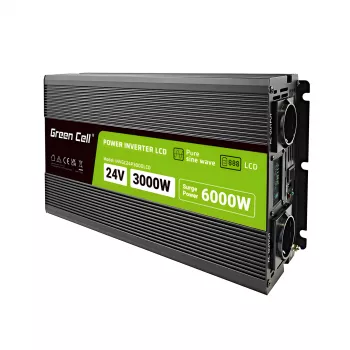 Automobilinis keitiklis Green Cell INVGC24P3000LCD 24V 3000W gryno sinuso, 230V 50Hz, LCD, F tipo lizdas